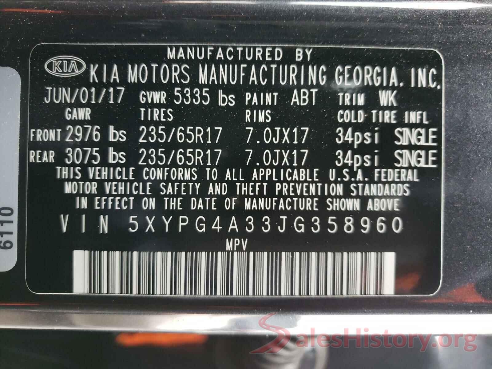 5XYPG4A33JG358960 2018 KIA SORENTO