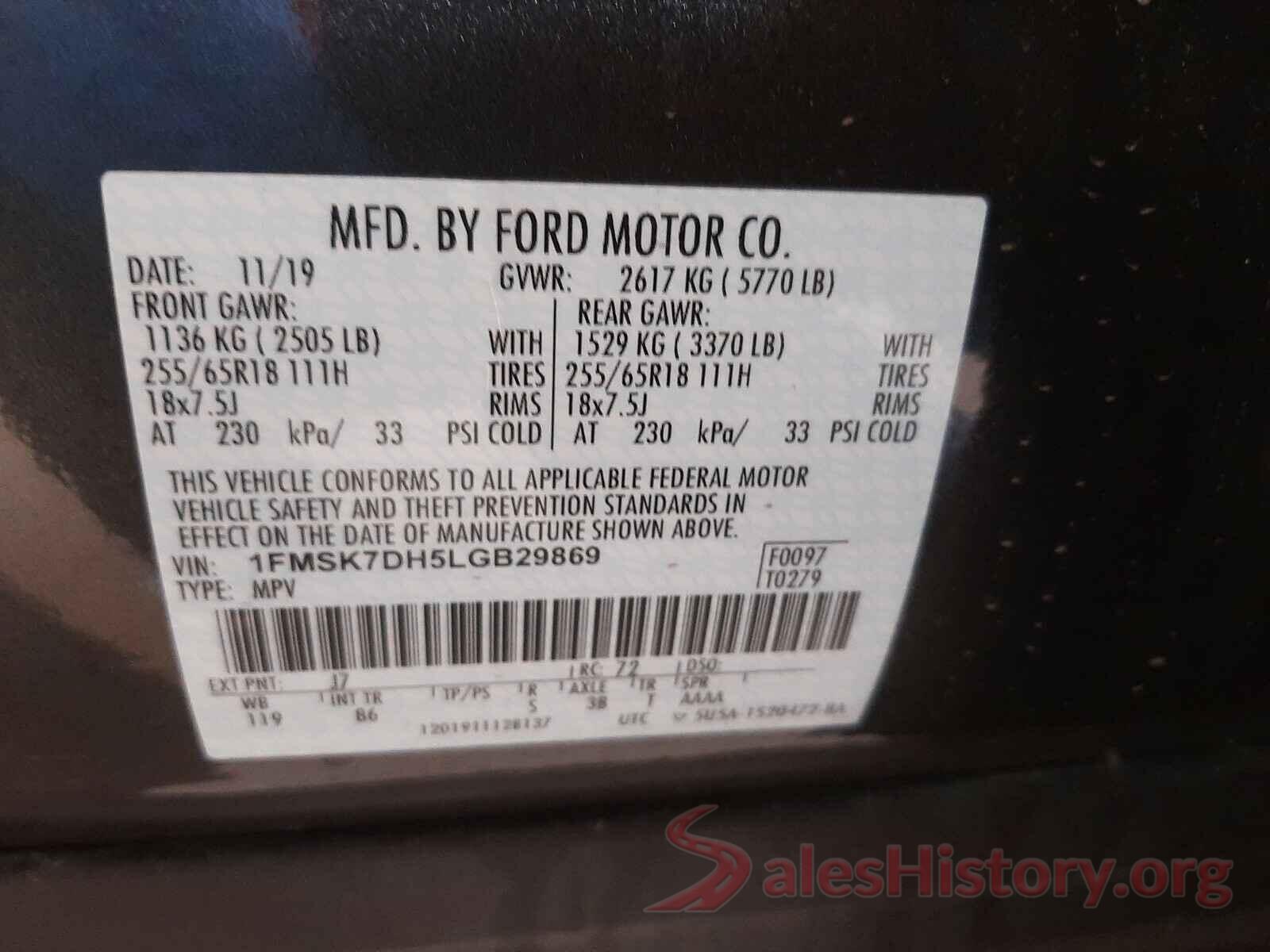 1FMSK7DH5LGB29869 2020 FORD EXPLORER