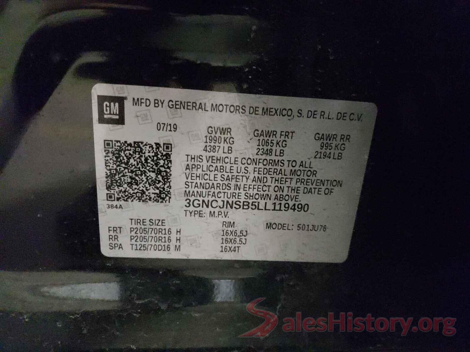 3GNCJNSB5LL119490 2020 CHEVROLET TRAX