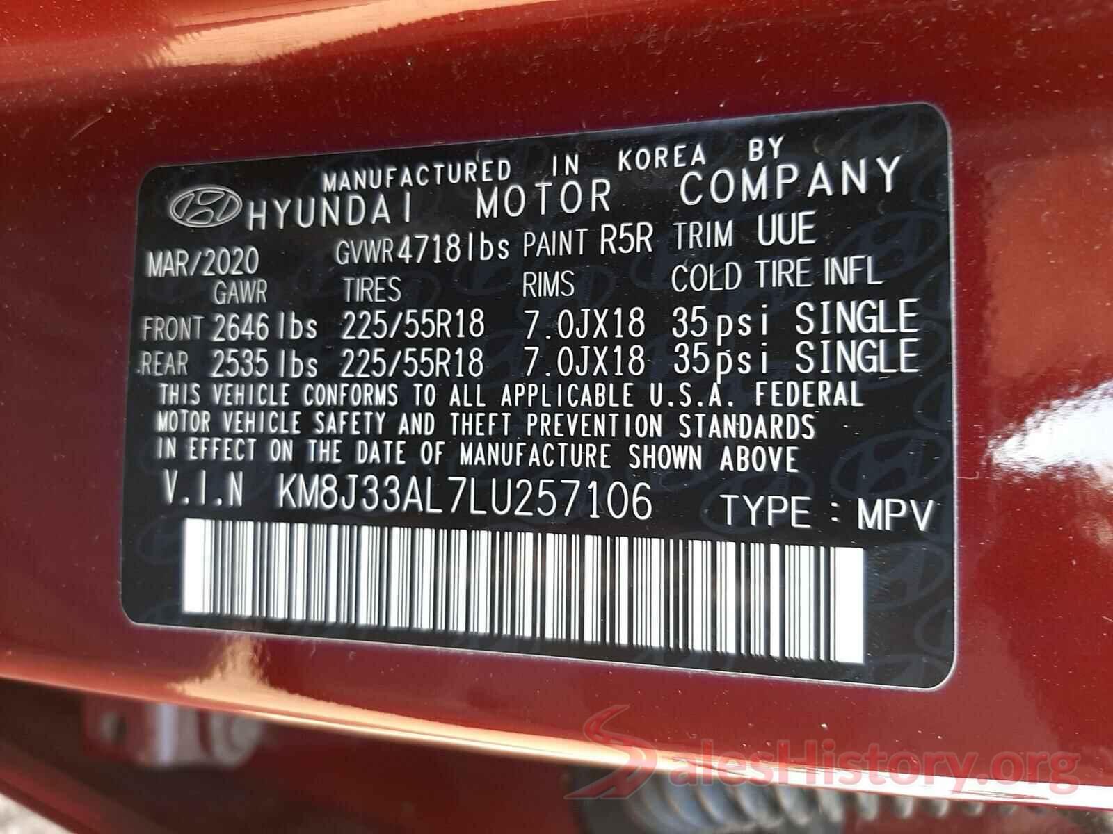 KM8J33AL7LU257106 2020 HYUNDAI TUCSON