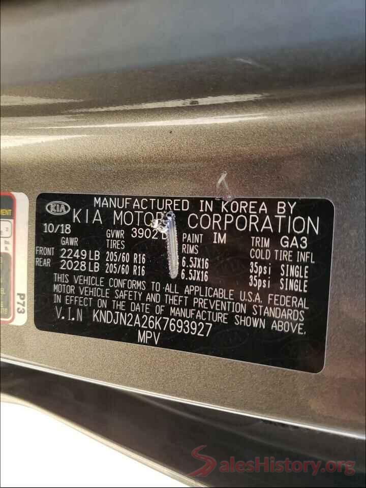 KNDJN2A26K7693927 2019 KIA SOUL