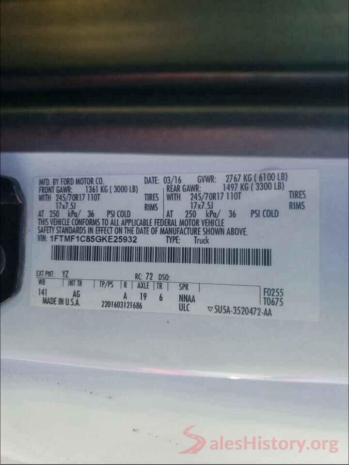 1FTMF1C85GKE25932 2016 FORD F150