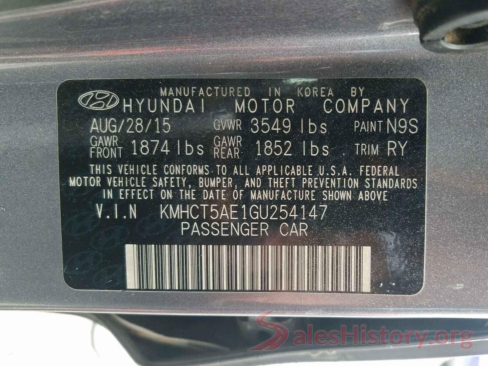 KMHCT5AE1GU254147 2016 HYUNDAI ACCENT