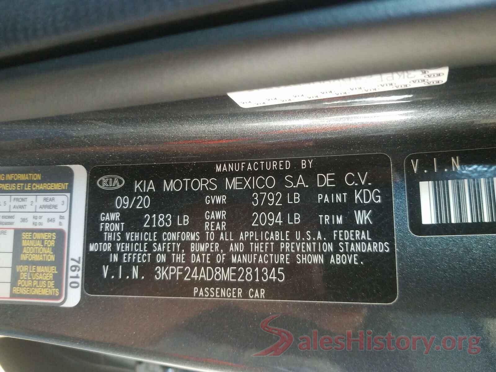 3KPF24AD8ME281345 2021 KIA FORTE