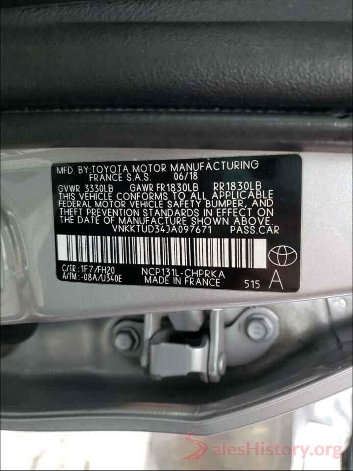 VNKKTUD34JA097671 2018 TOYOTA YARIS