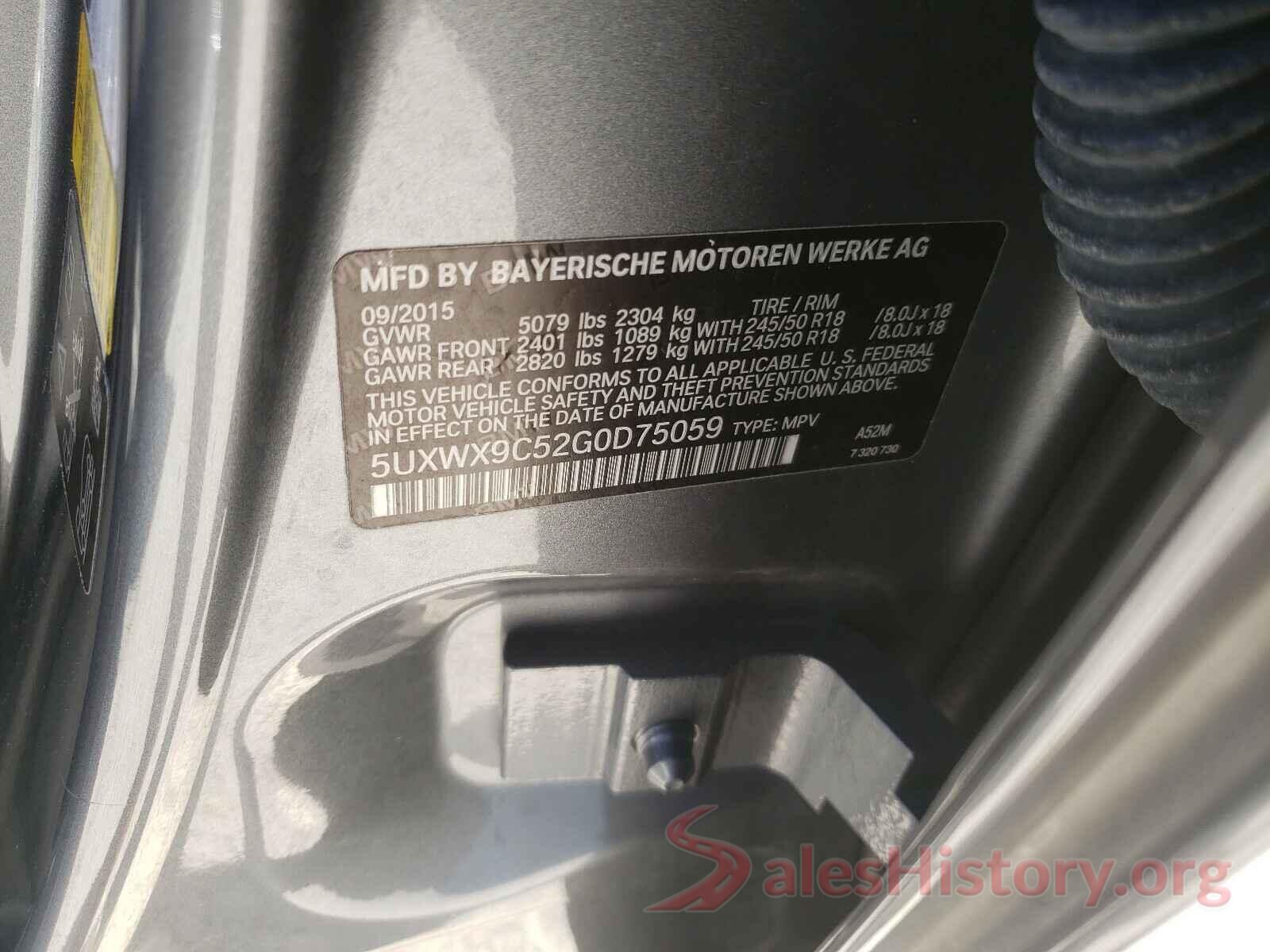 5UXWX9C52G0D75059 2016 BMW X3