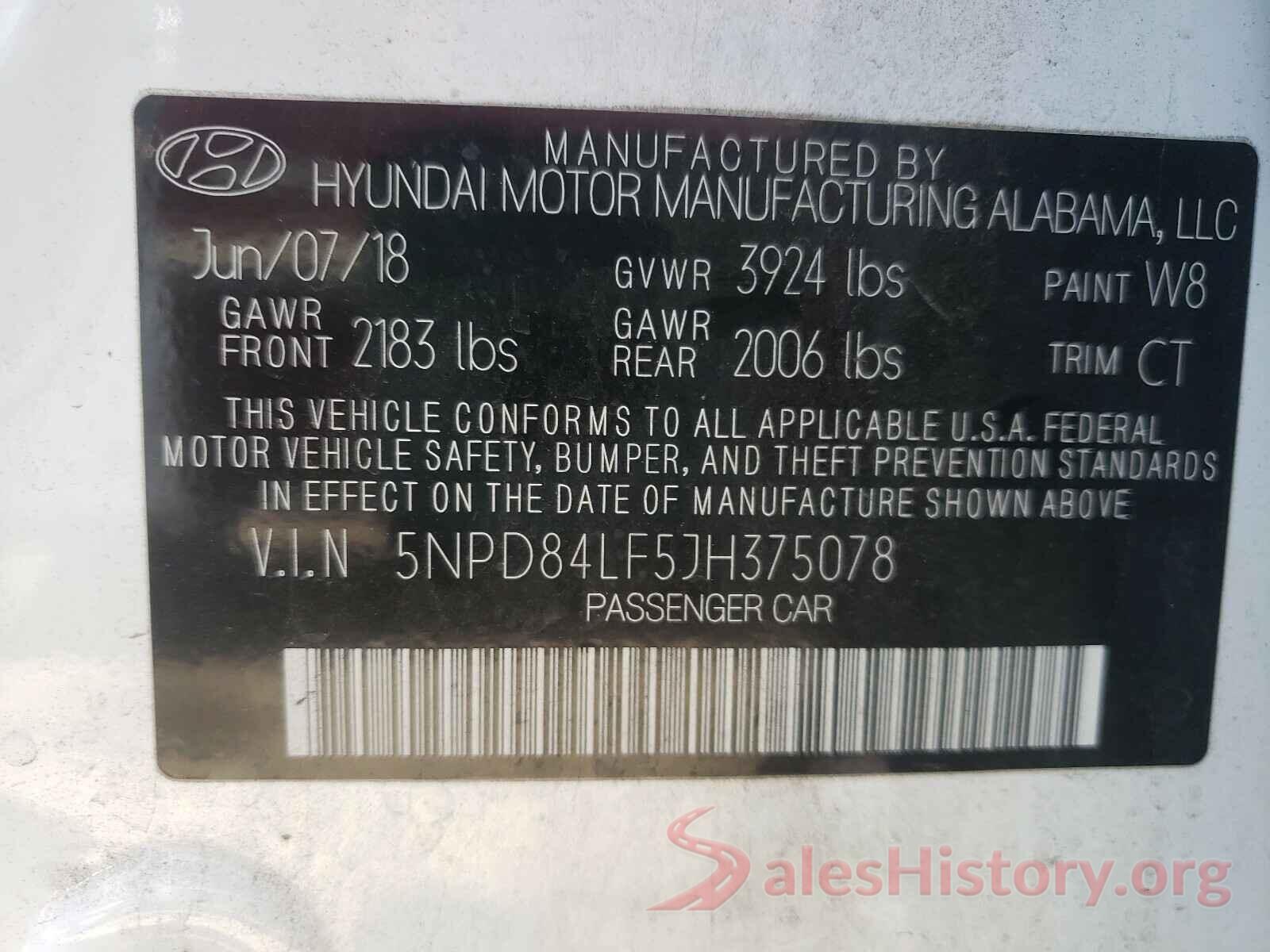 5NPD84LF5JH375078 2018 HYUNDAI ELANTRA