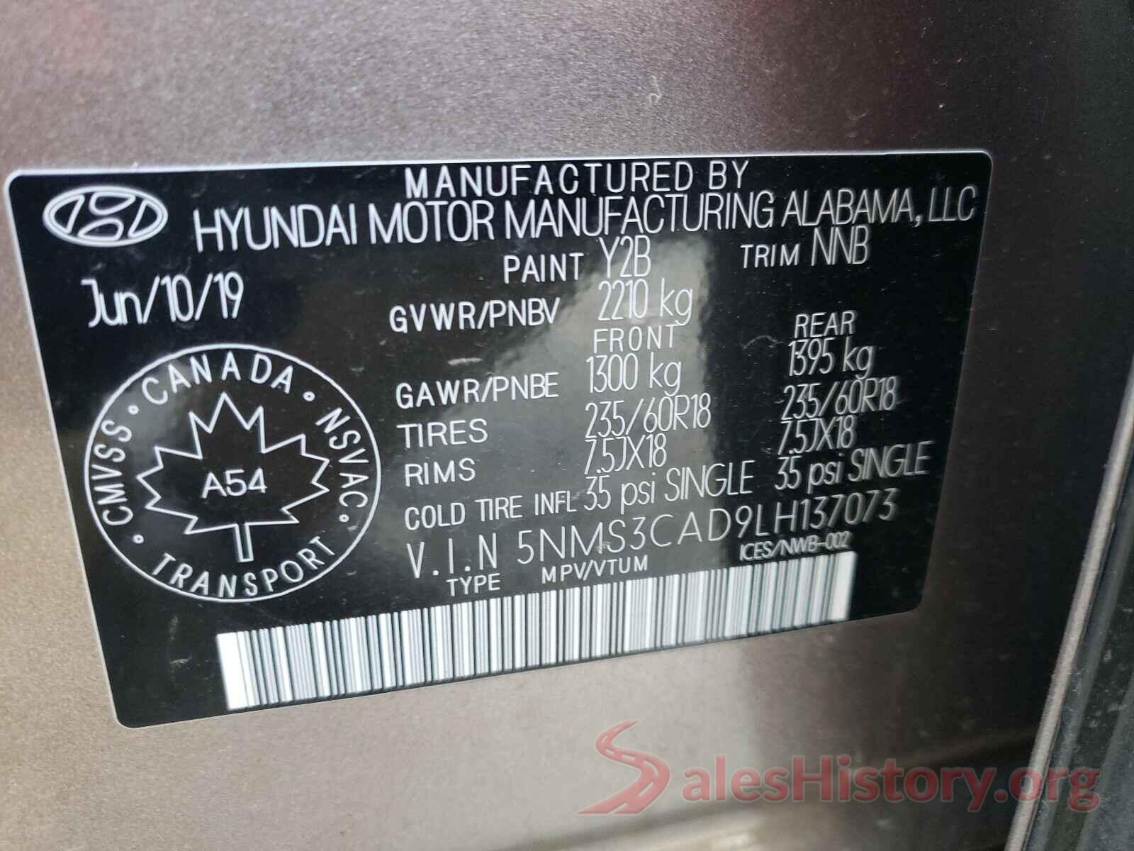 5NMS3CAD9LH137073 2020 HYUNDAI SANTA FE