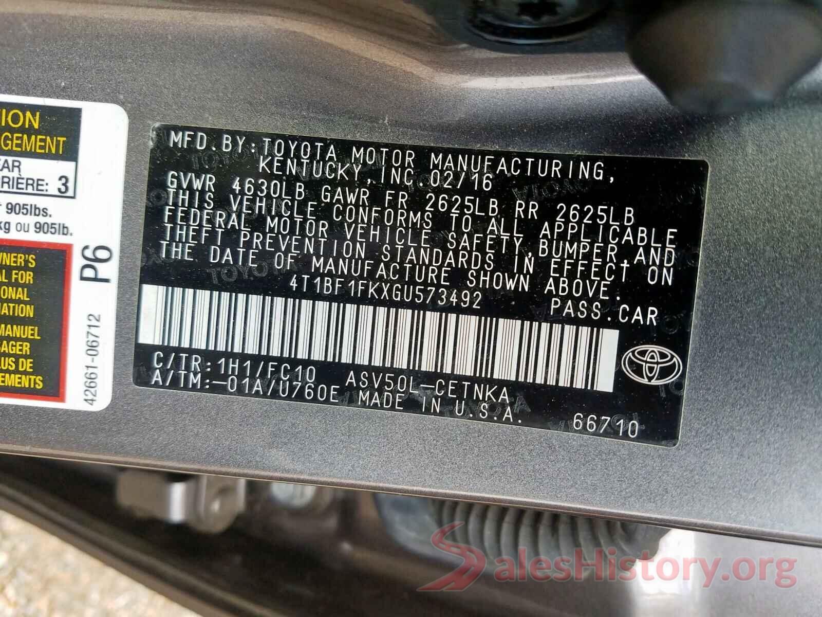 4T1BF1FKXGU573492 2016 TOYOTA CAMRY