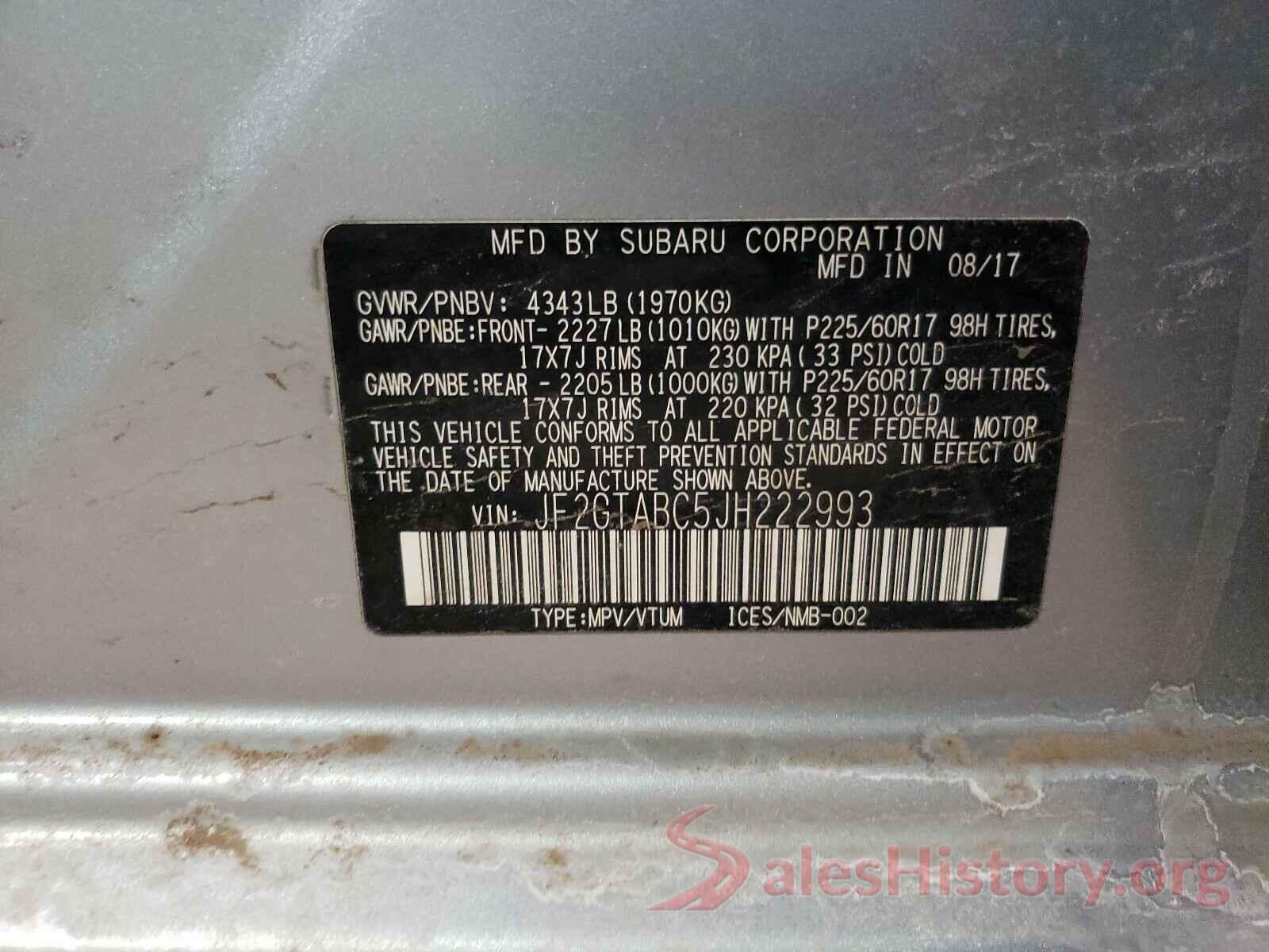 JF2GTABC5JH222993 2018 SUBARU CROSSTREK