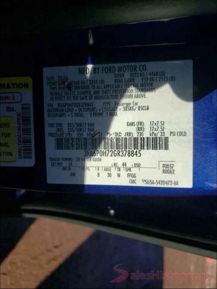 3FA6P0H72GR378845 2016 FORD FUSION