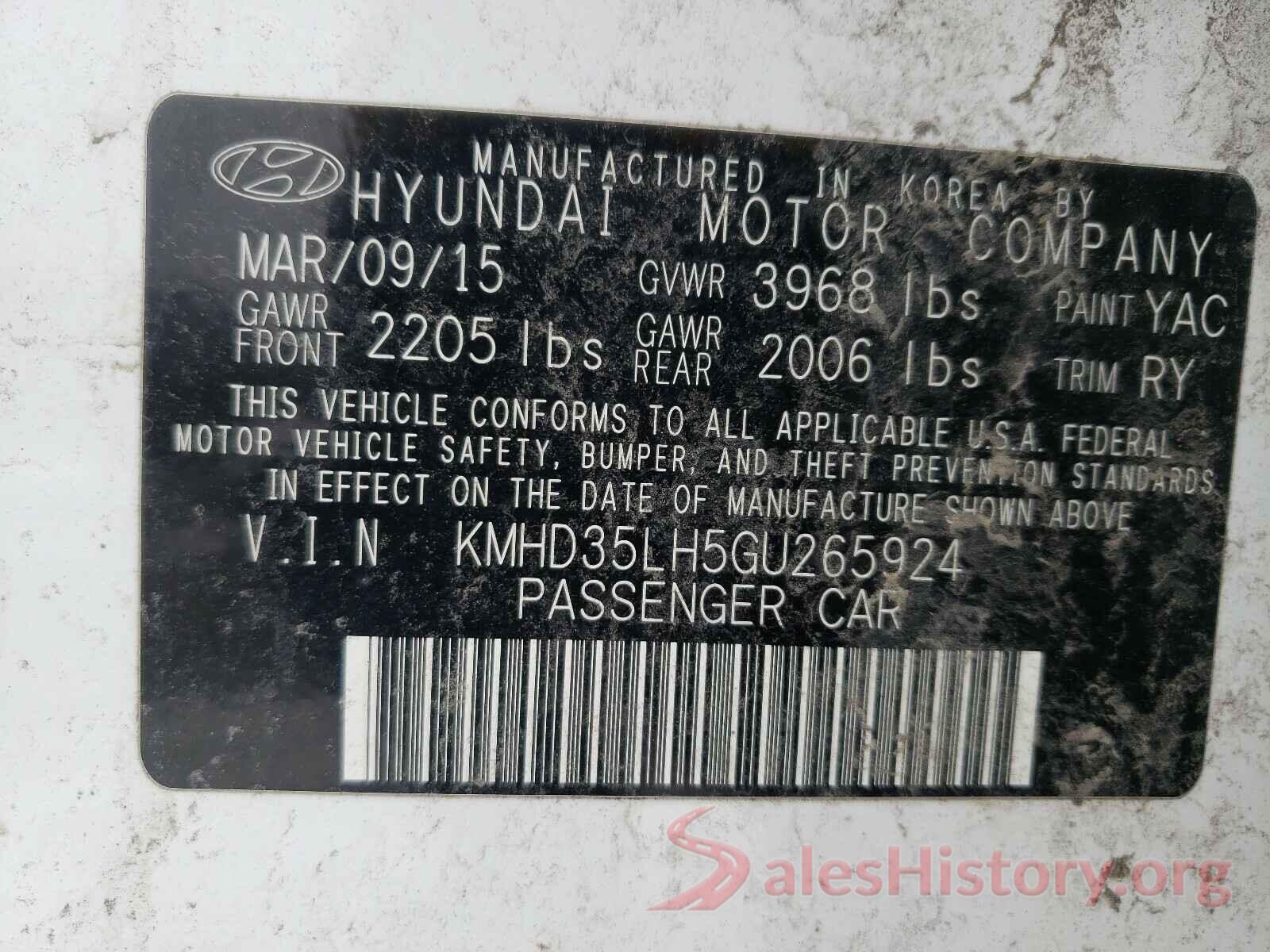 KMHD35LH5GU265924 2016 HYUNDAI ELANTRA