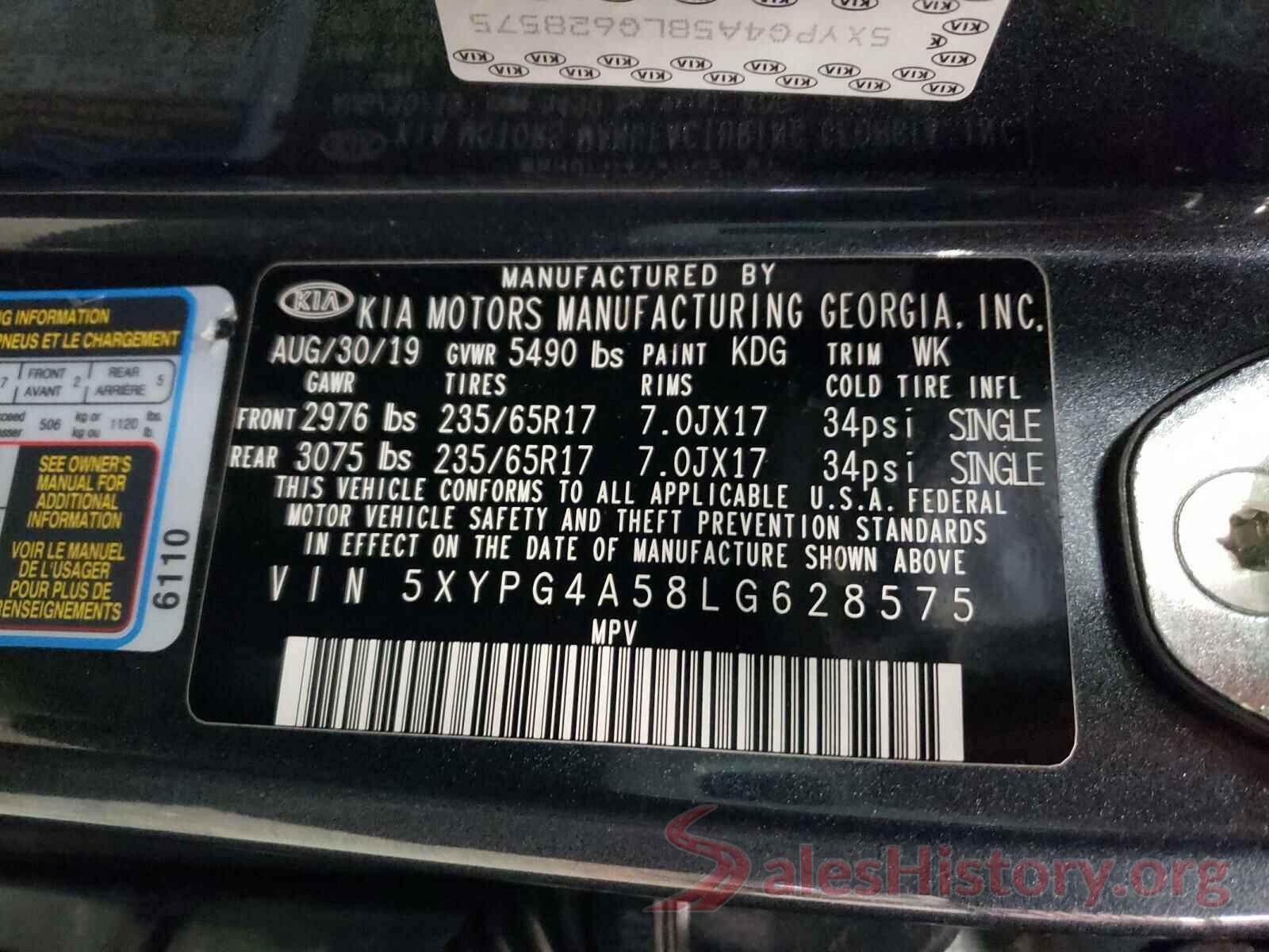 5XYPG4A58LG628575 2020 KIA SORENTO