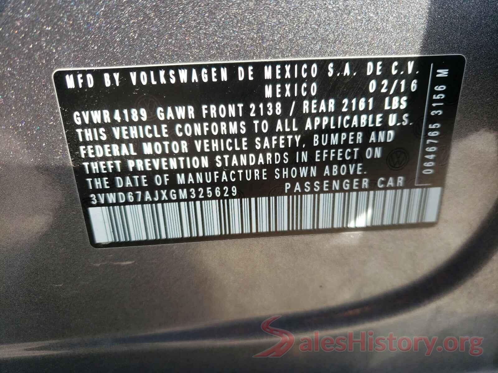 3VWD67AJXGM325629 2016 VOLKSWAGEN JETTA