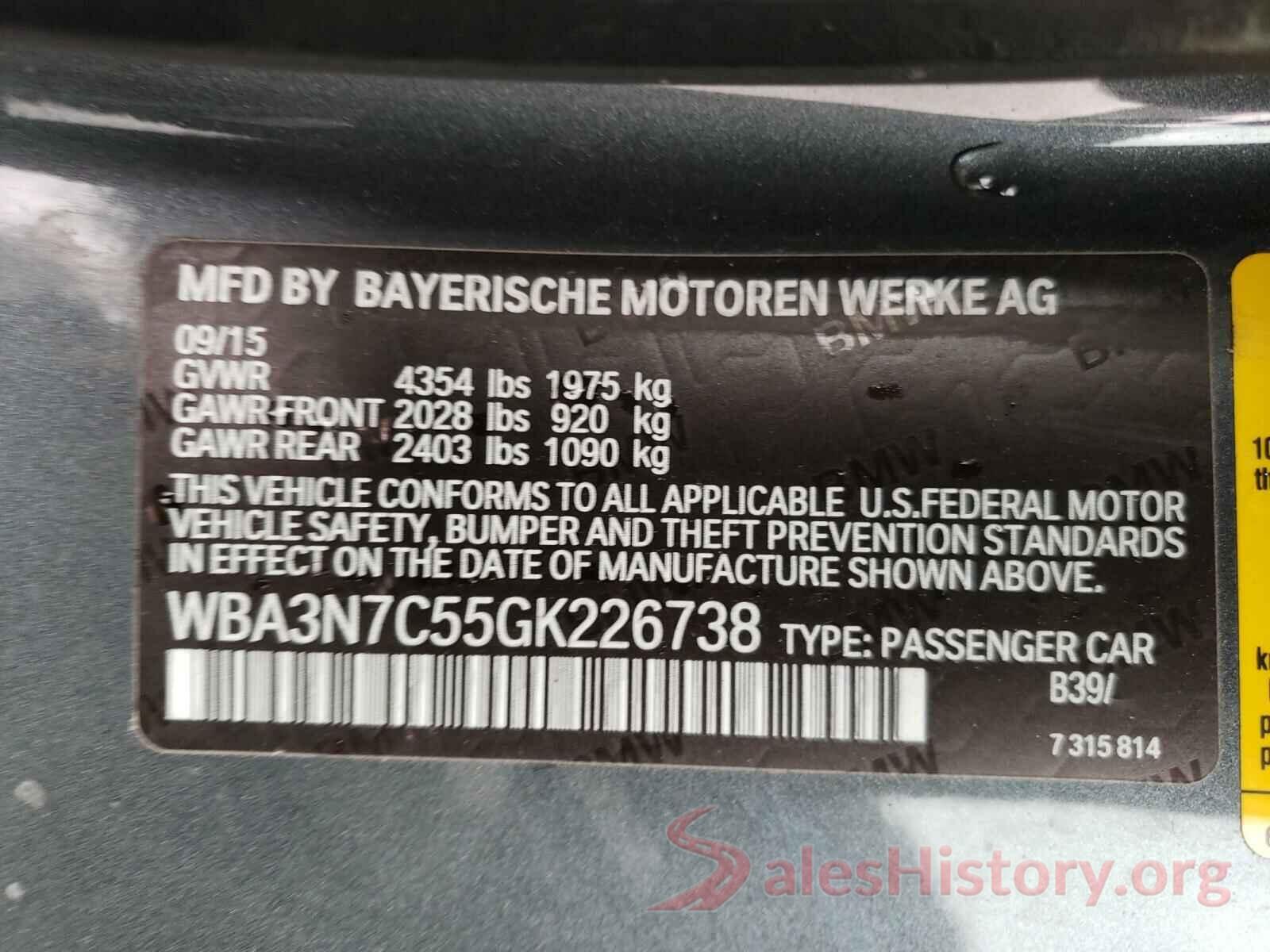 WBA3N7C55GK226738 2016 BMW 4 SERIES