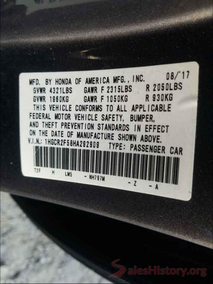 1HGCR2F58HA292909 2017 HONDA ACCORD