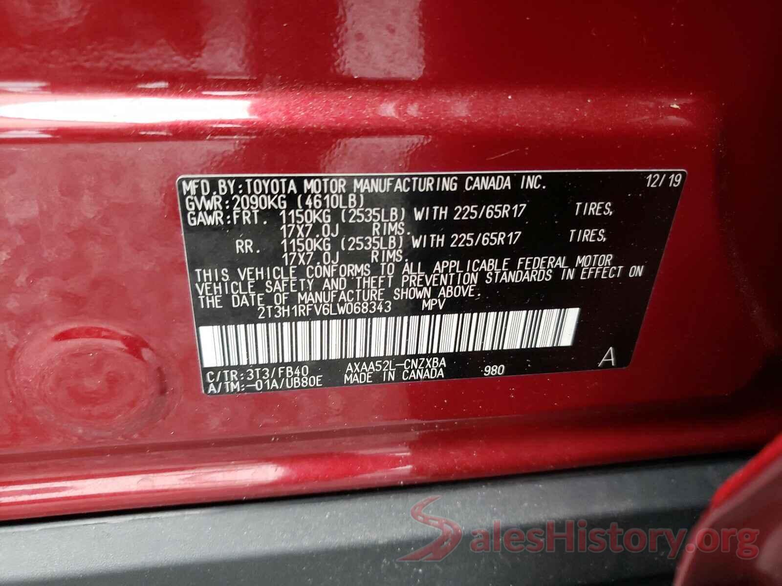 2T3H1RFV6LW068343 2020 TOYOTA RAV4