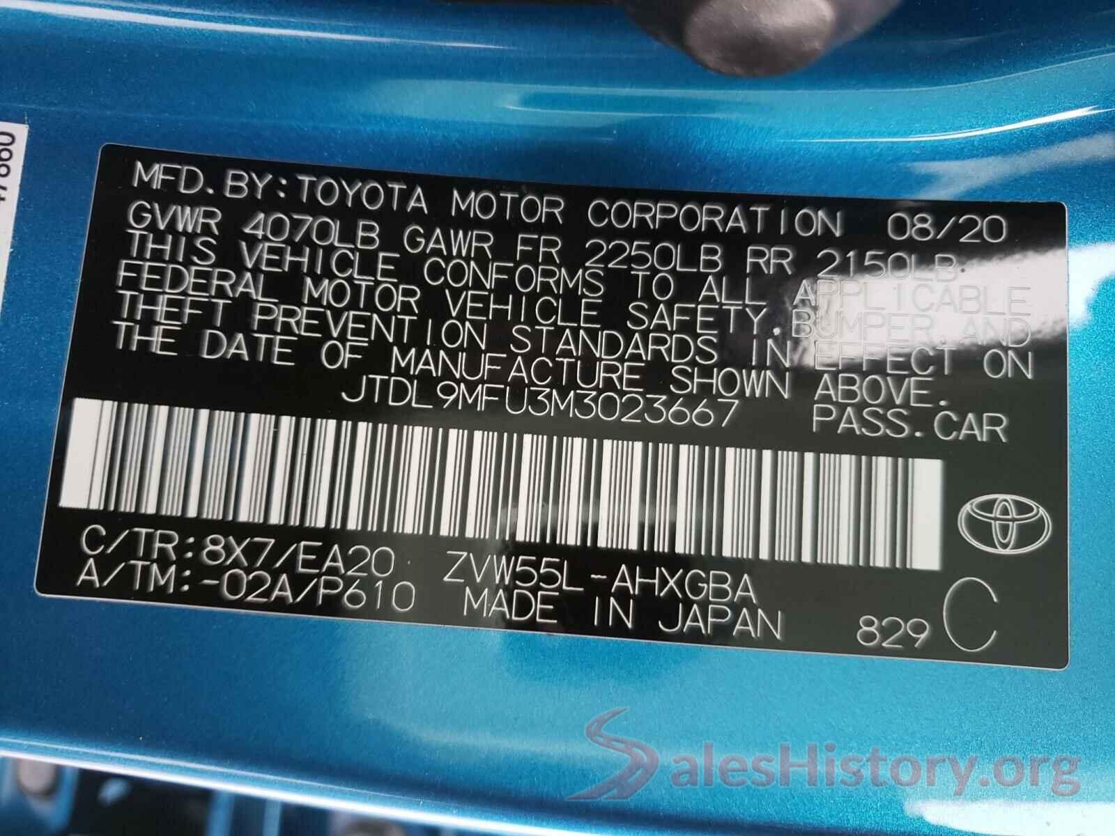 JTDL9MFU3M3023667 2021 TOYOTA PRIUS