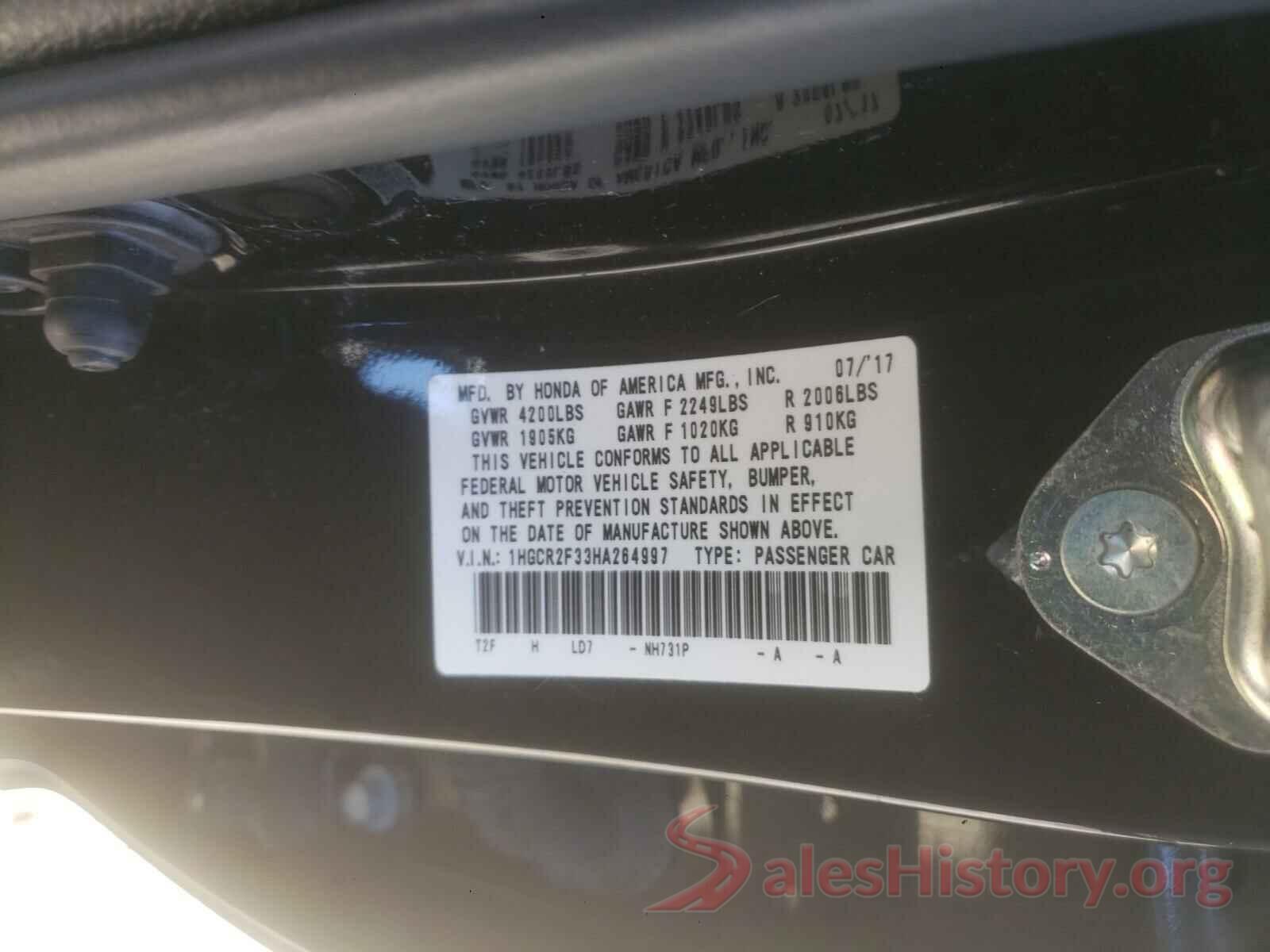 1HGCR2F33HA264997 2017 HONDA ACCORD