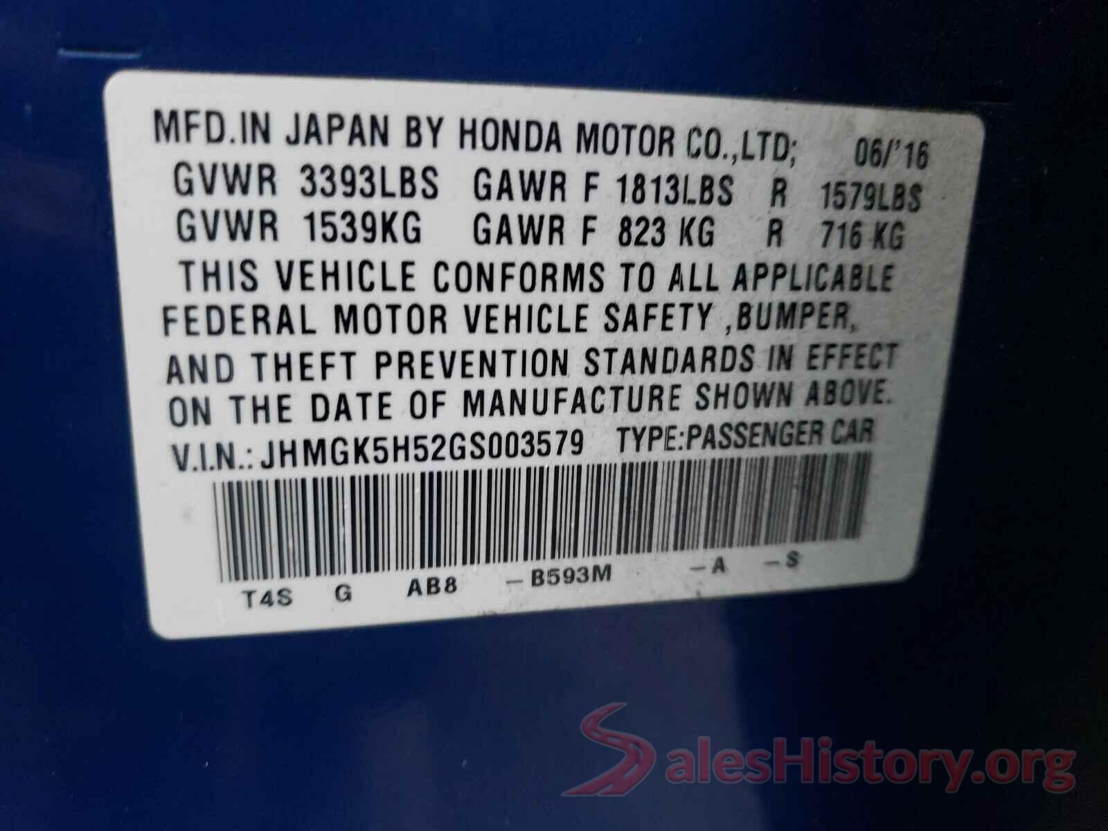 JHMGK5H52GS003579 2016 HONDA FIT