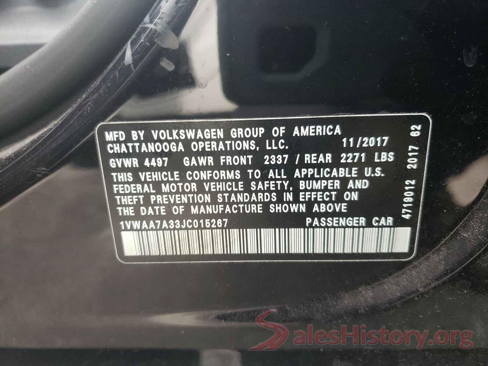 1VWAA7A33JC015267 2018 VOLKSWAGEN PASSAT