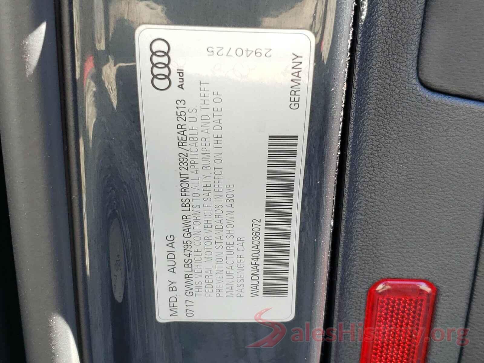 WAUDNAF40JA036072 2018 AUDI A4