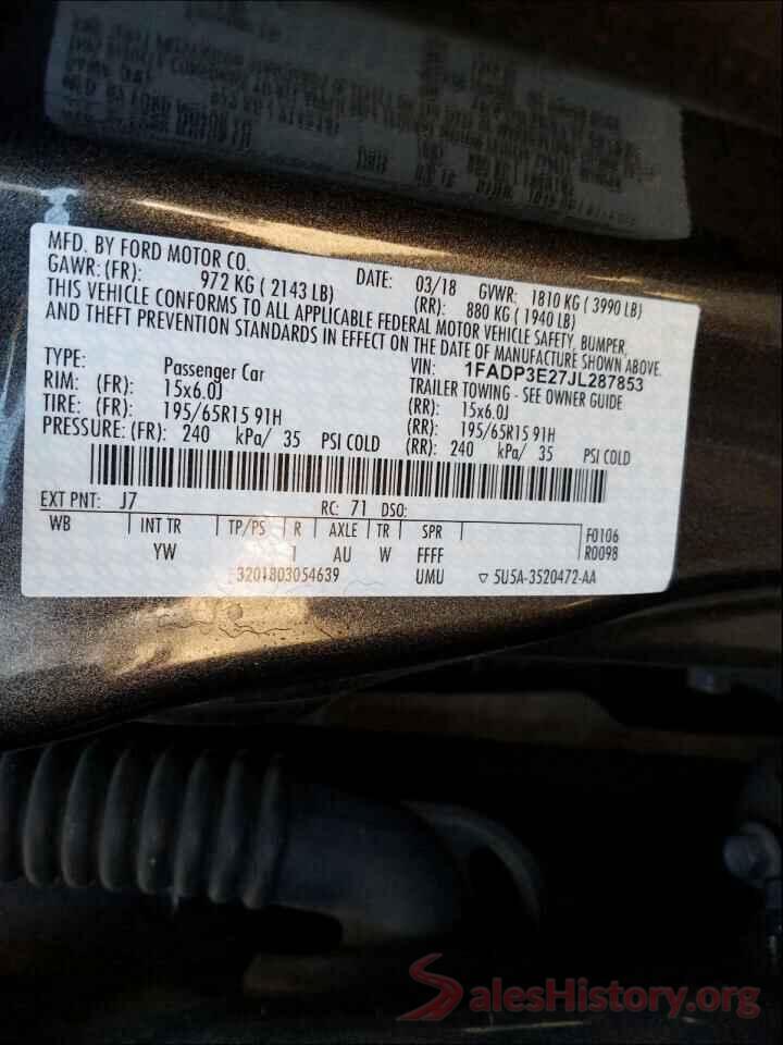 1FADP3E27JL287853 2018 FORD FOCUS