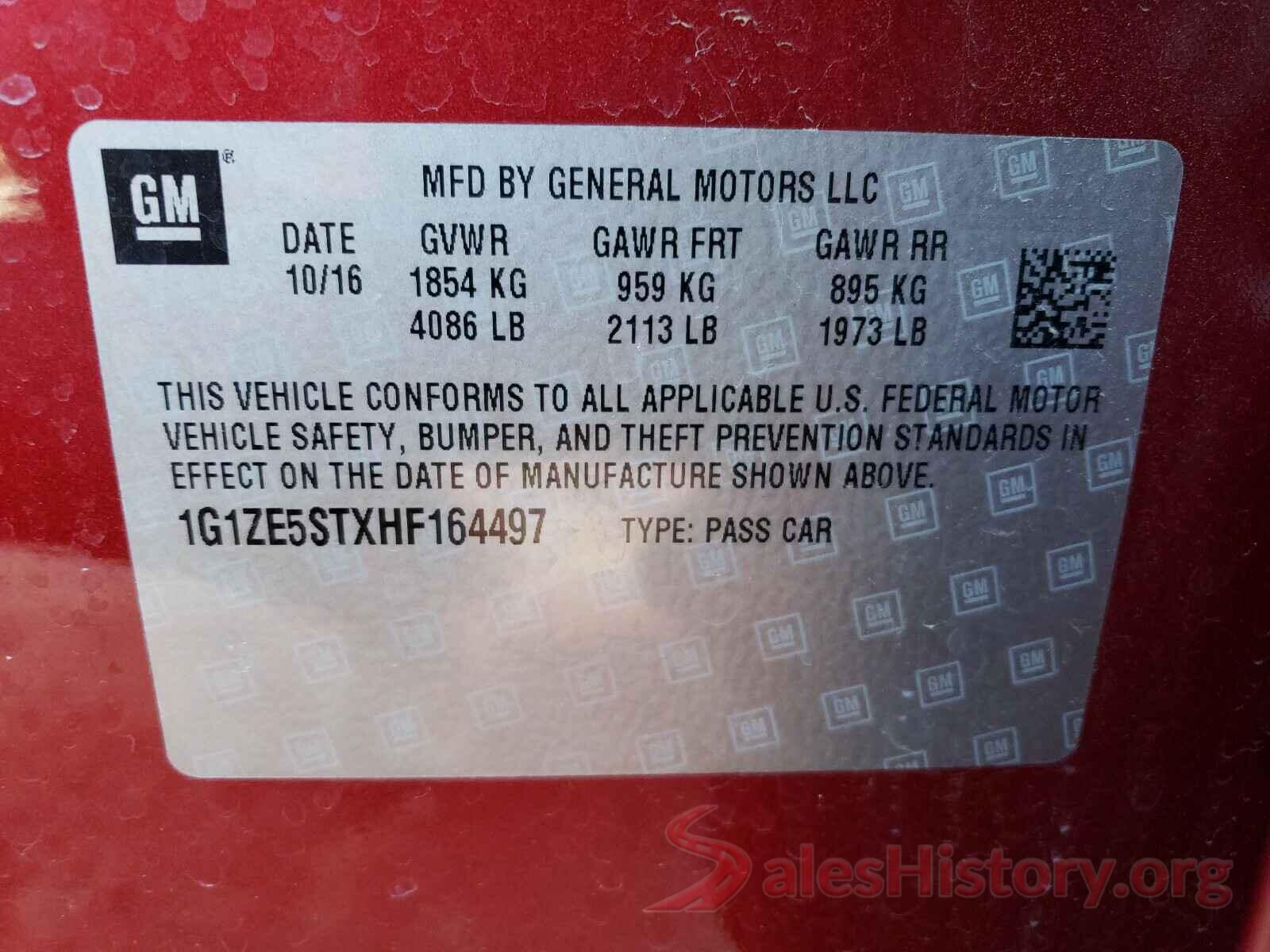 1G1ZE5STXHF164497 2017 CHEVROLET MALIBU