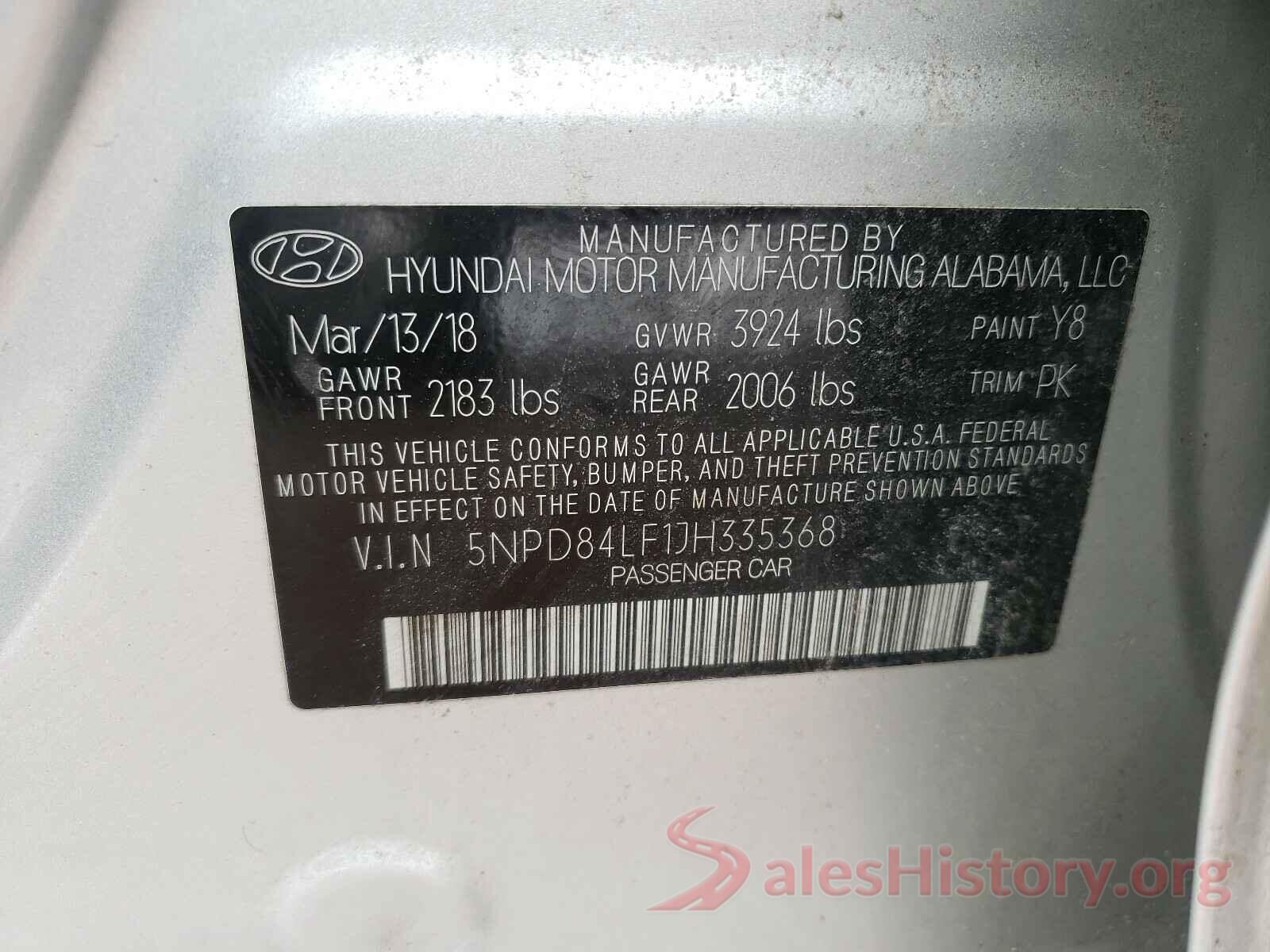 5NPD84LF1JH335368 2018 HYUNDAI ELANTRA