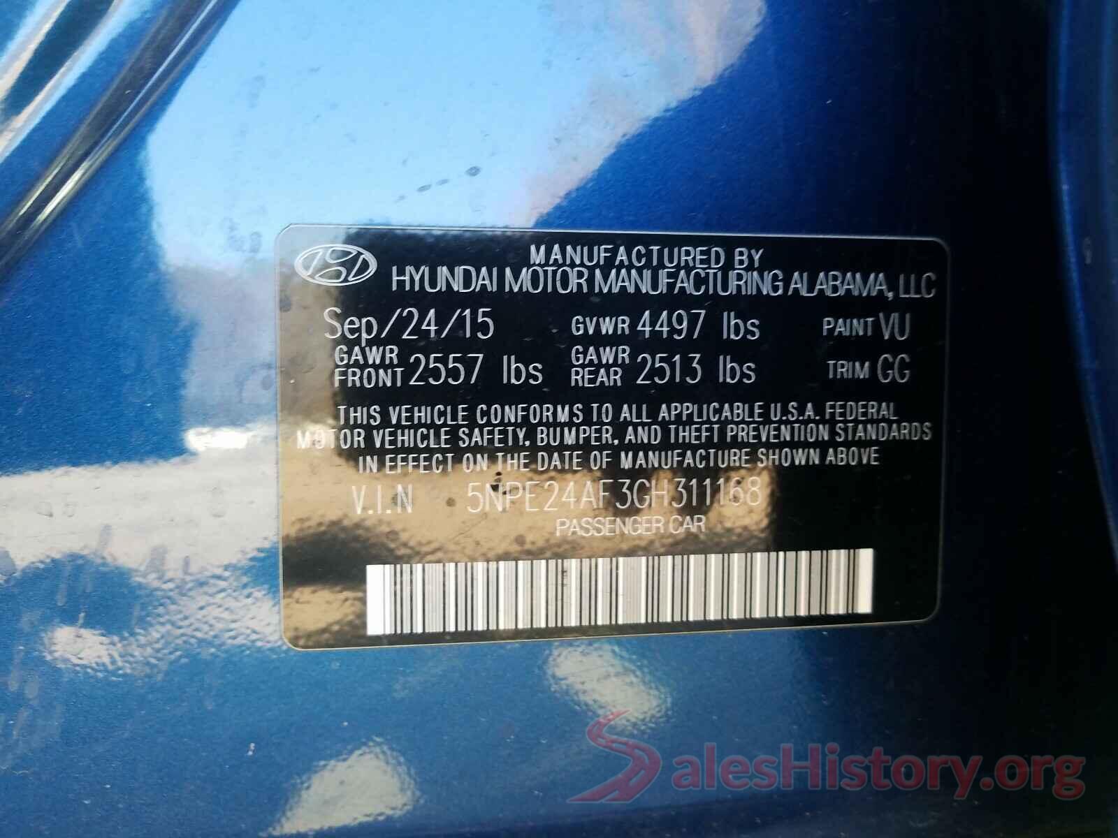 5NPE24AF3GH311168 2016 HYUNDAI SONATA