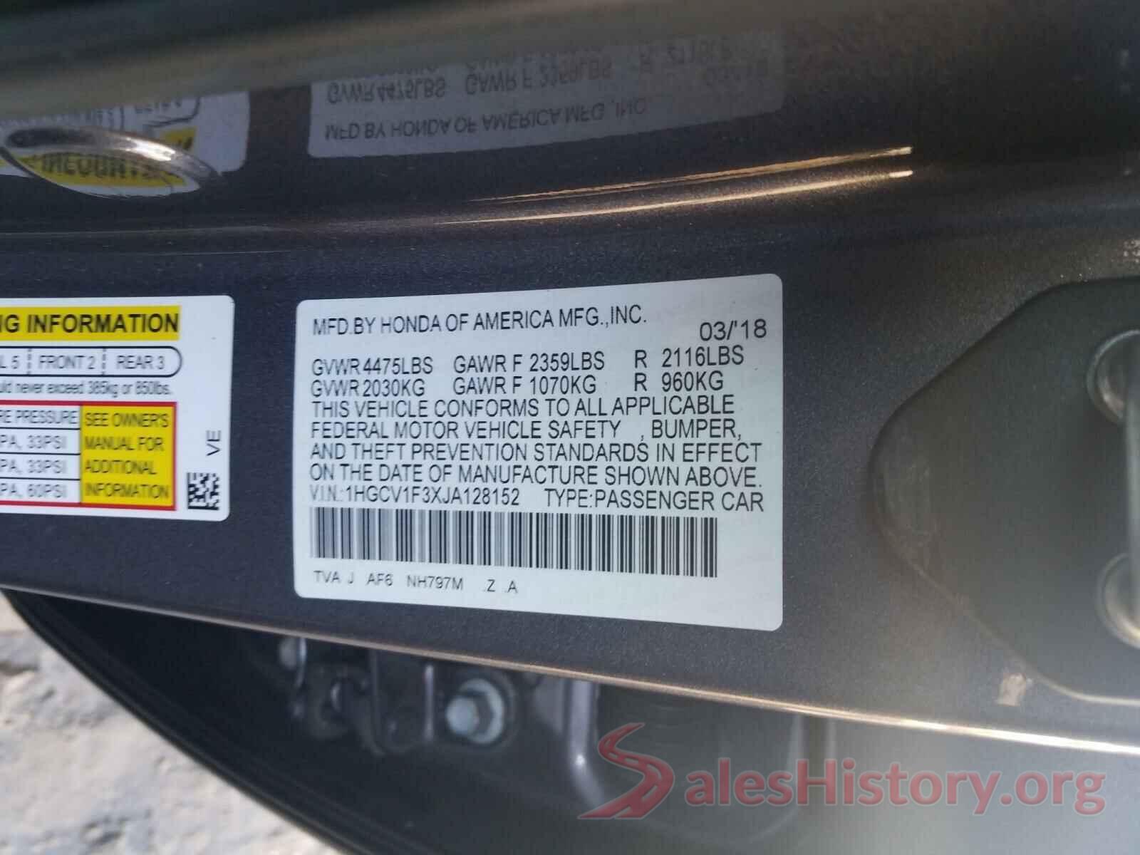 1HGCV1F3XJA128152 2018 HONDA ACCORD