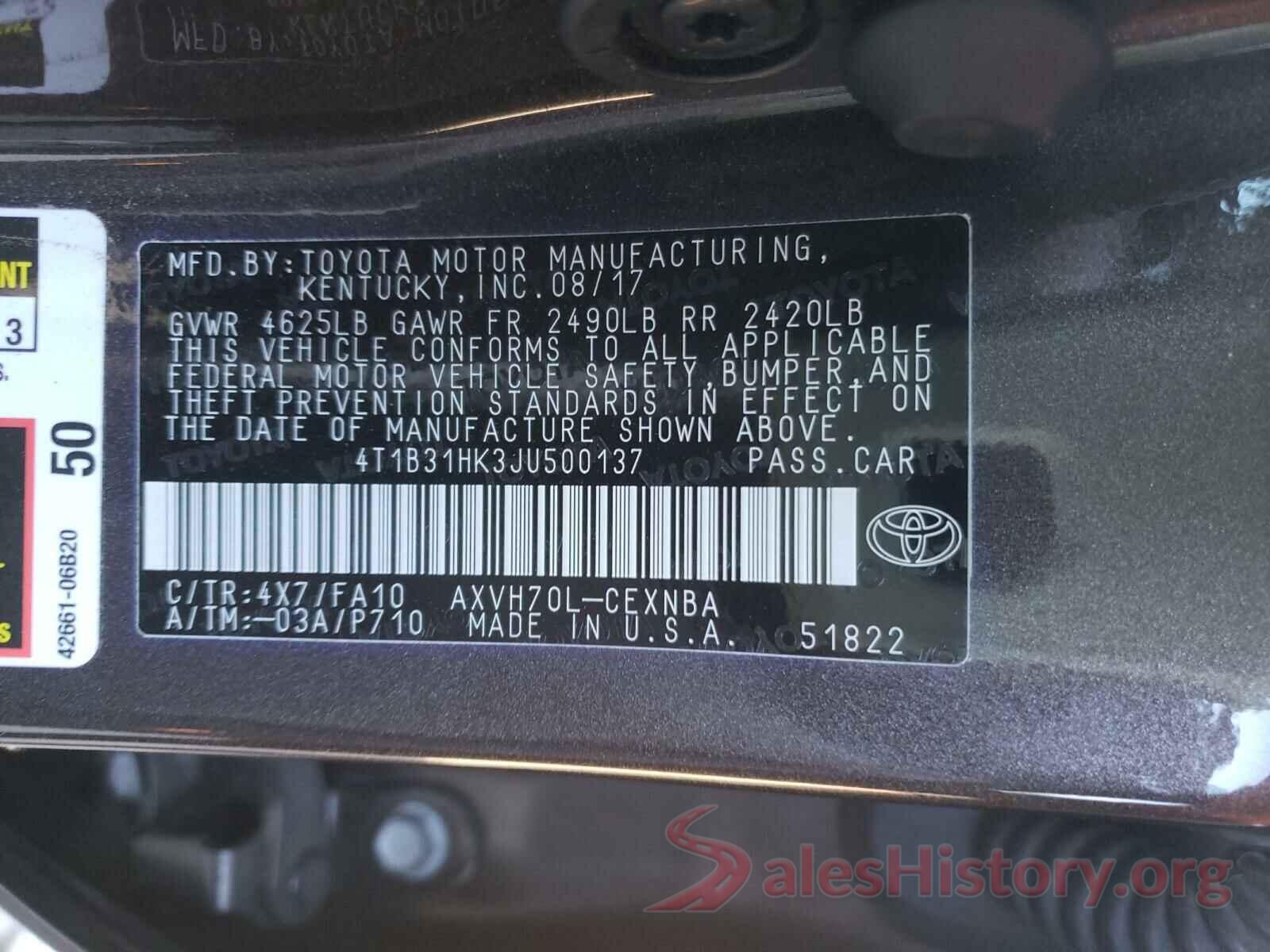 4T1B31HK3JU500137 2018 TOYOTA CAMRY