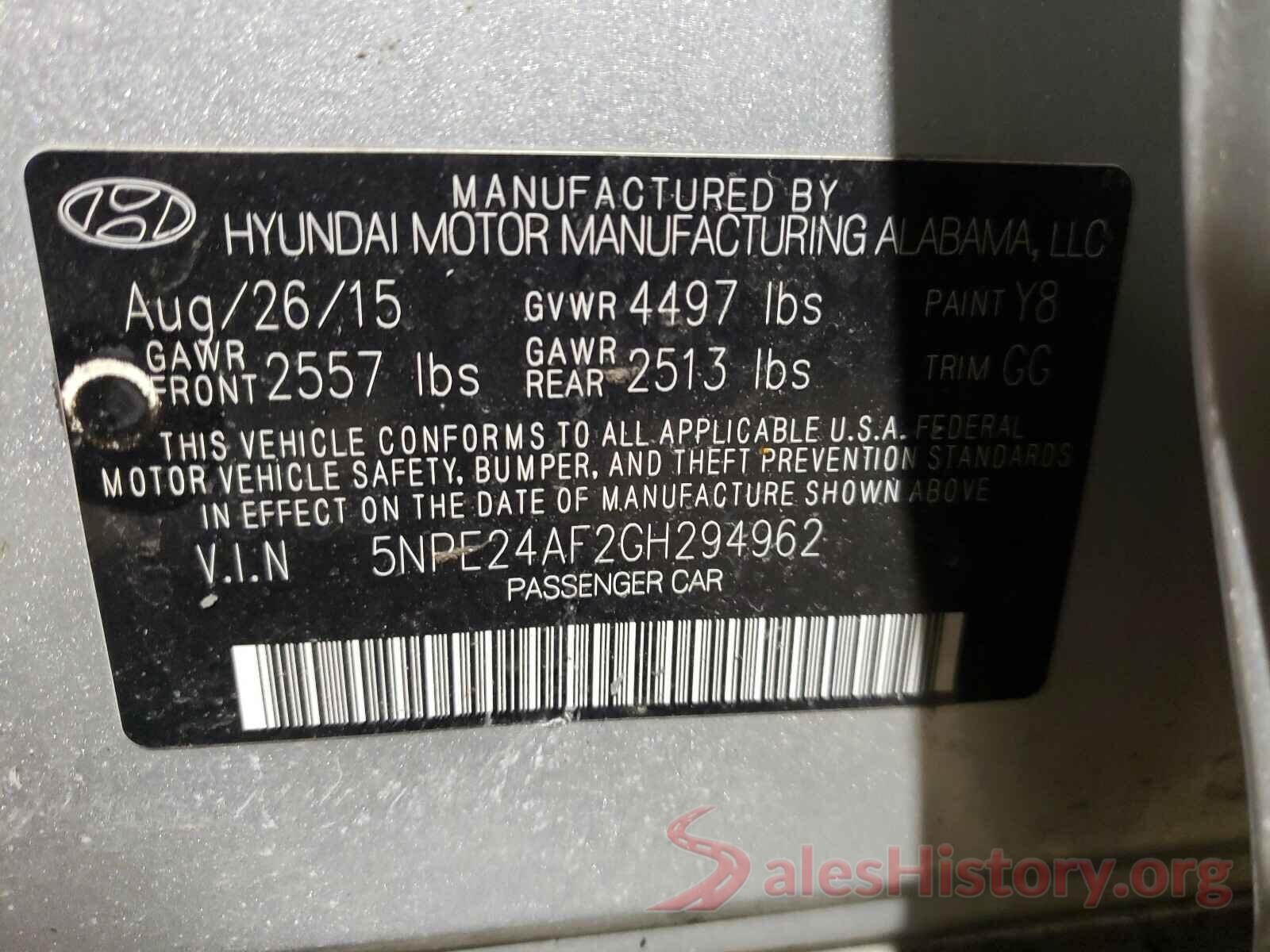 5NPE24AF2GH294962 2016 HYUNDAI SONATA