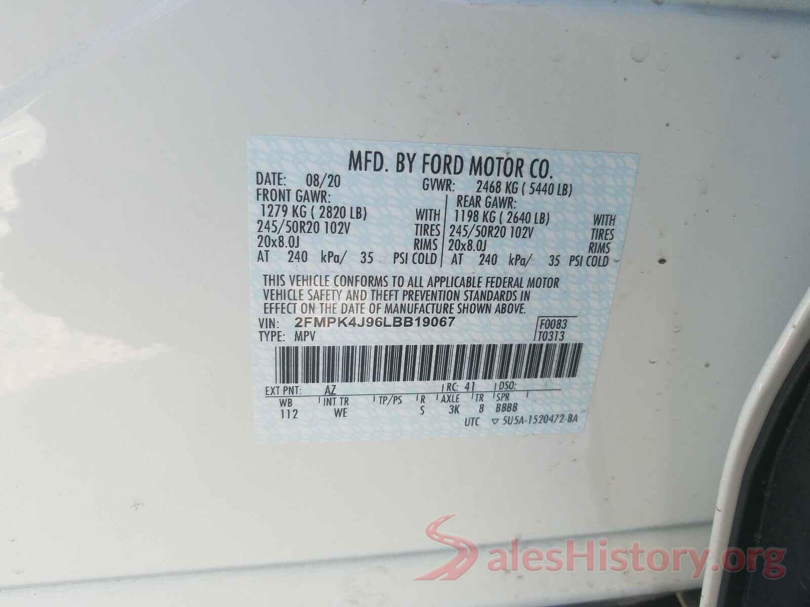 2FMPK4J96LBB19067 2020 FORD EDGE