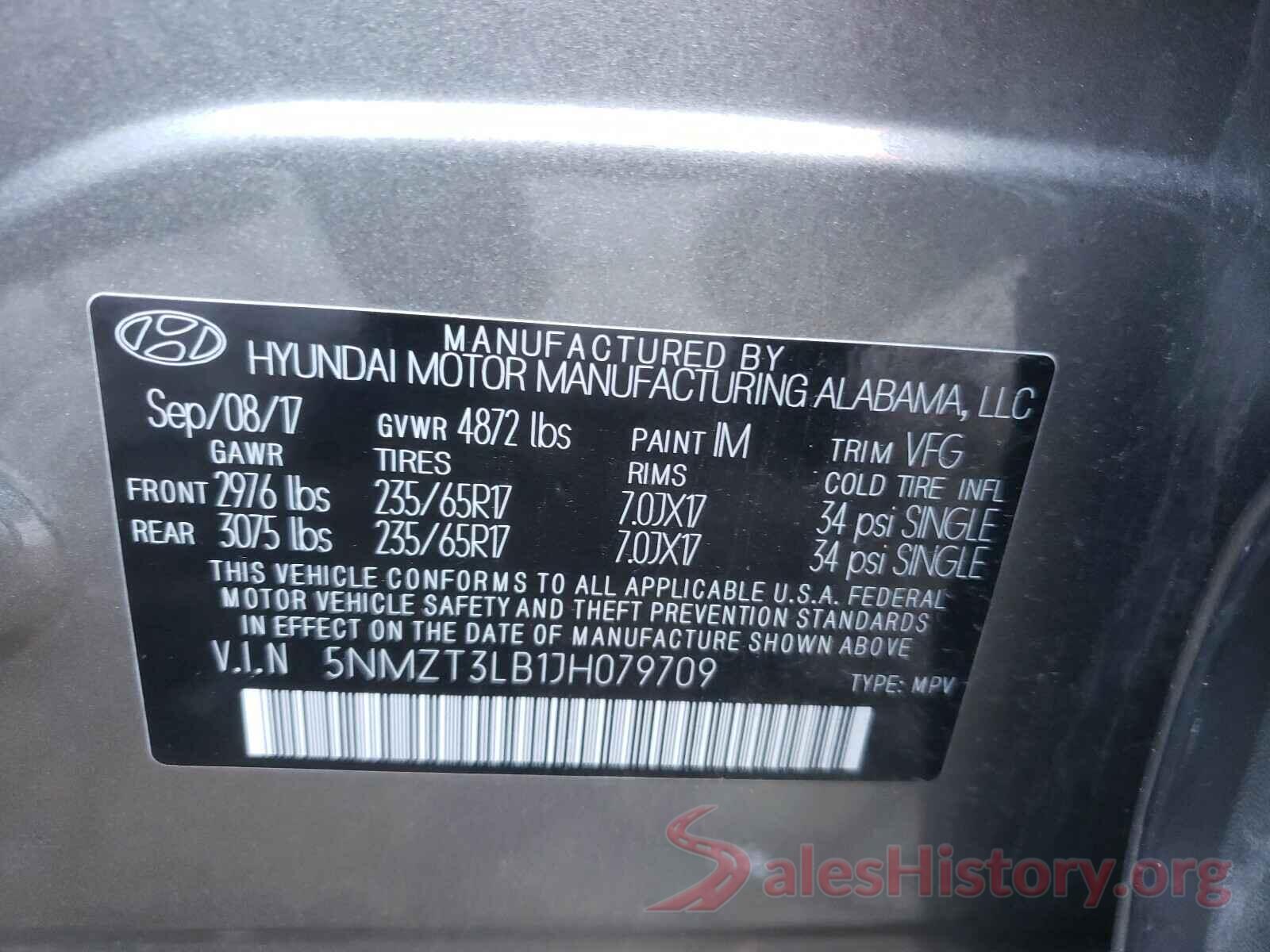 5NMZT3LB1JH079709 2018 HYUNDAI SANTA FE