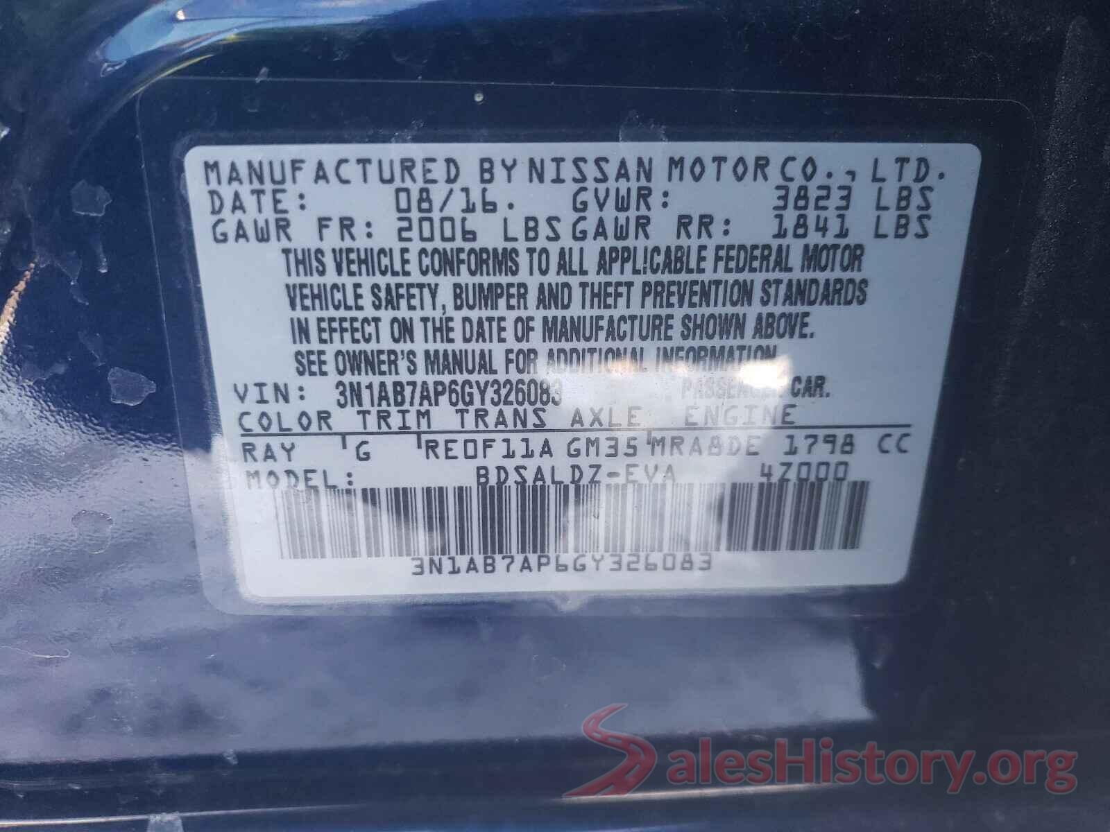 3N1AB7AP6GY326083 2016 NISSAN SENTRA