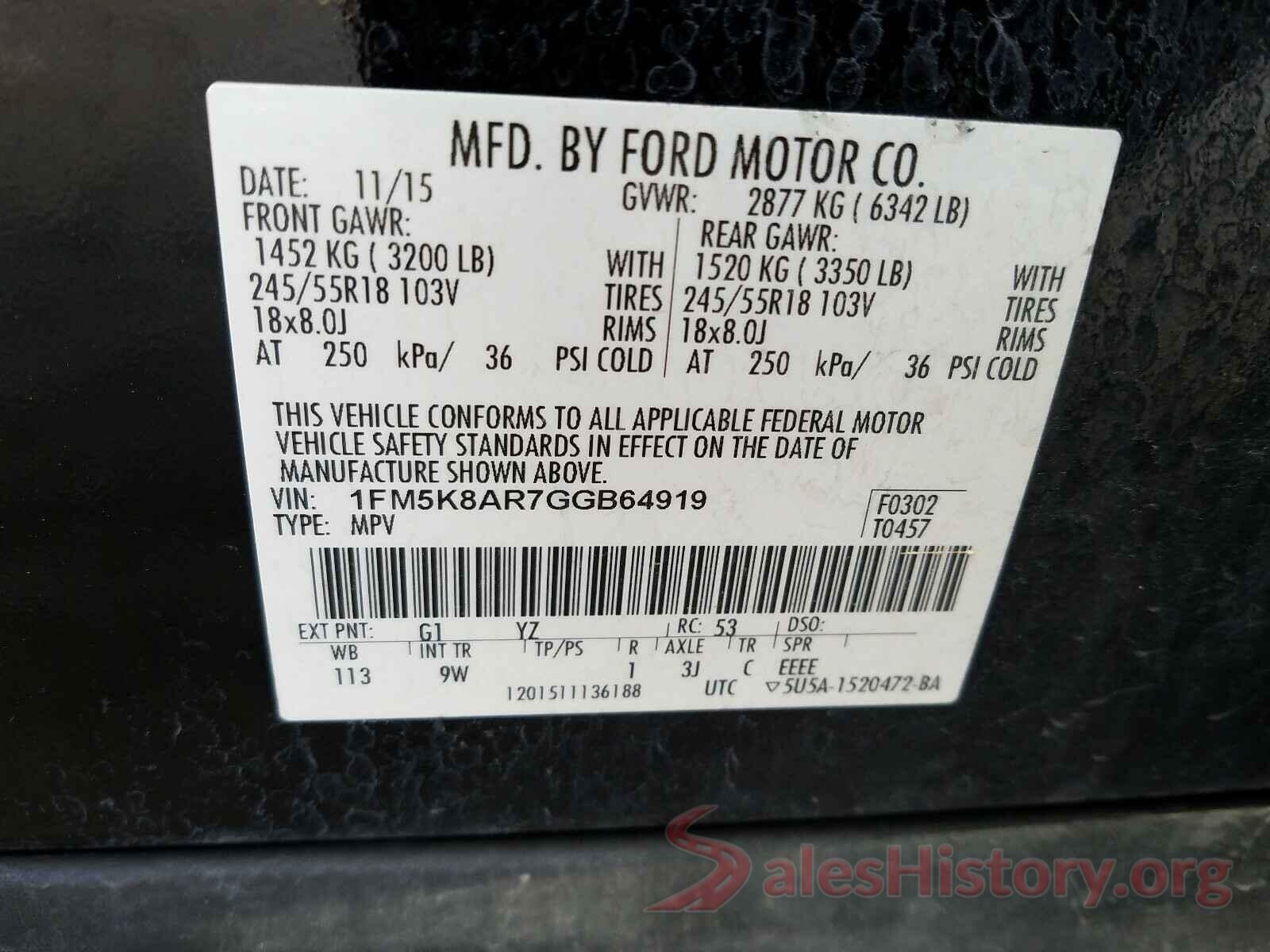 1FM5K8AR7GGB64919 2016 FORD EXPLORER