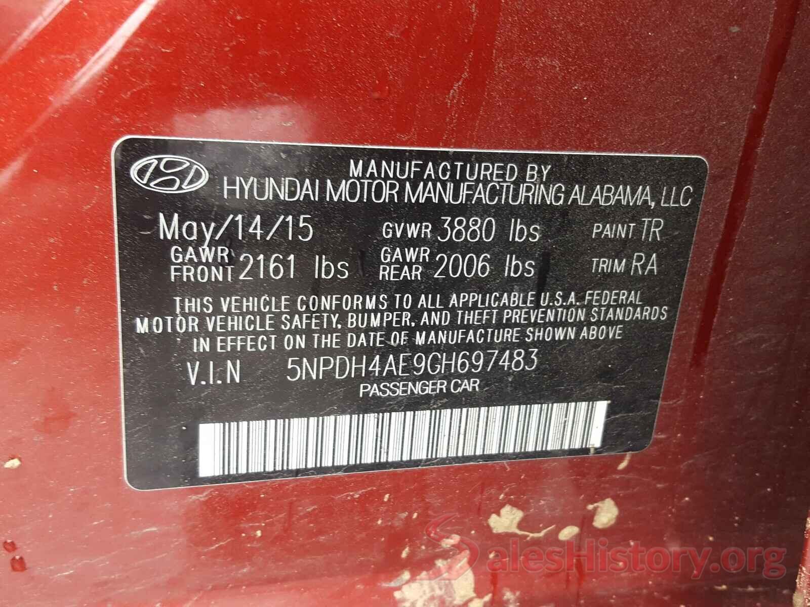 5NPDH4AE9GH697483 2016 HYUNDAI ELANTRA