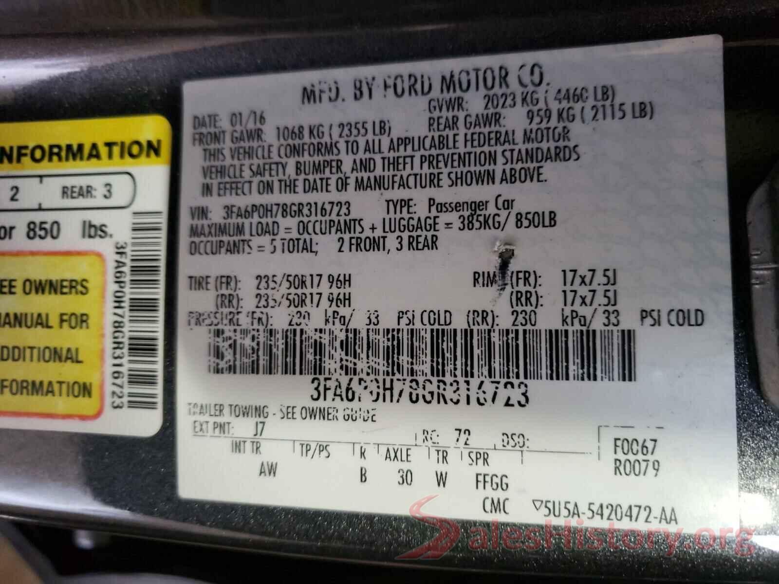 3FA6P0H78GR316723 2016 FORD FUSION