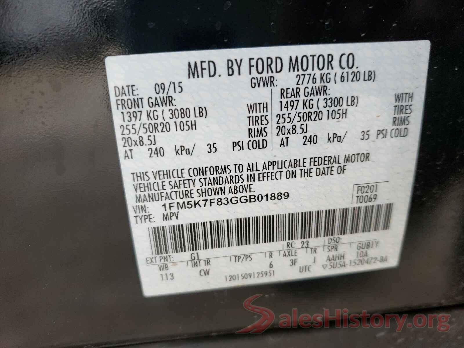 1FM5K7F83GGB01889 2016 FORD EXPLORER