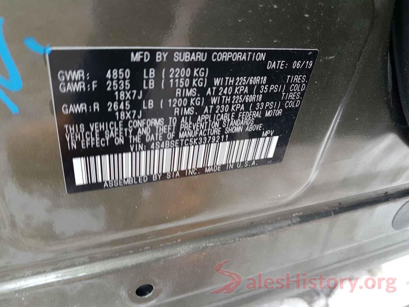 4S4BSETC5K3379211 2019 SUBARU LEGACY