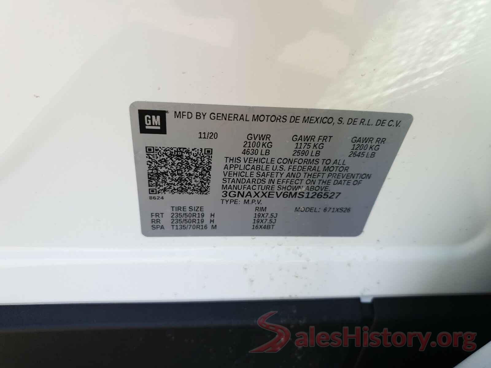 3GNAXXEV6MS126527 2021 CHEVROLET EQUINOX