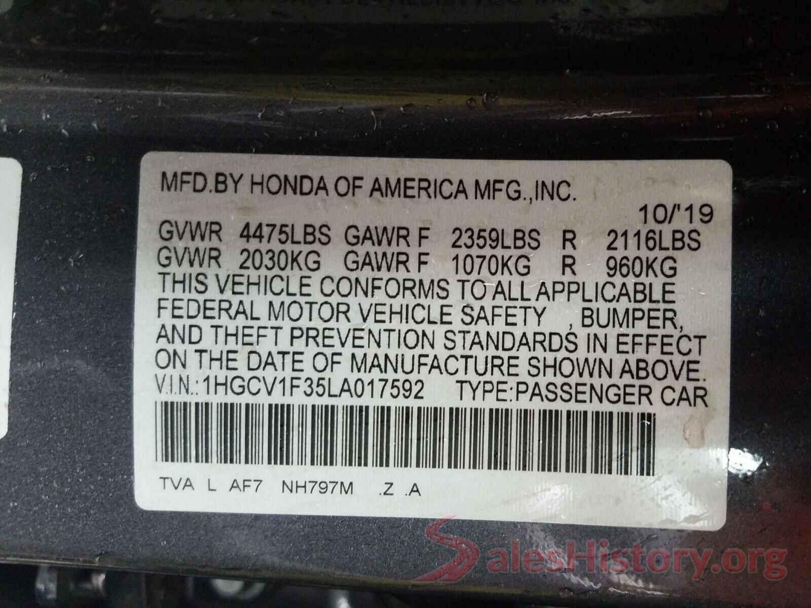 1HGCV1F35LA017592 2020 HONDA ACCORD