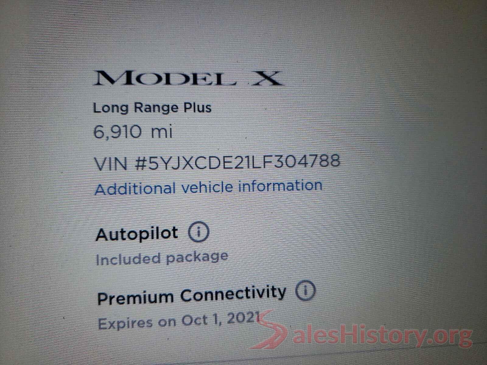 5YJXCDE21LF304788 2020 TESLA MODEL X