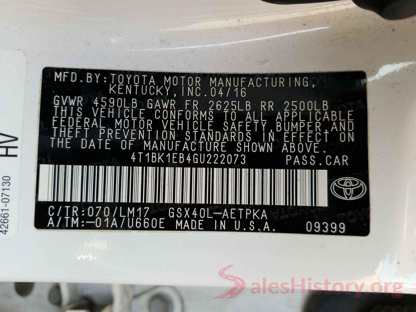 4T1BK1EB4GU222073 2016 TOYOTA AVALON