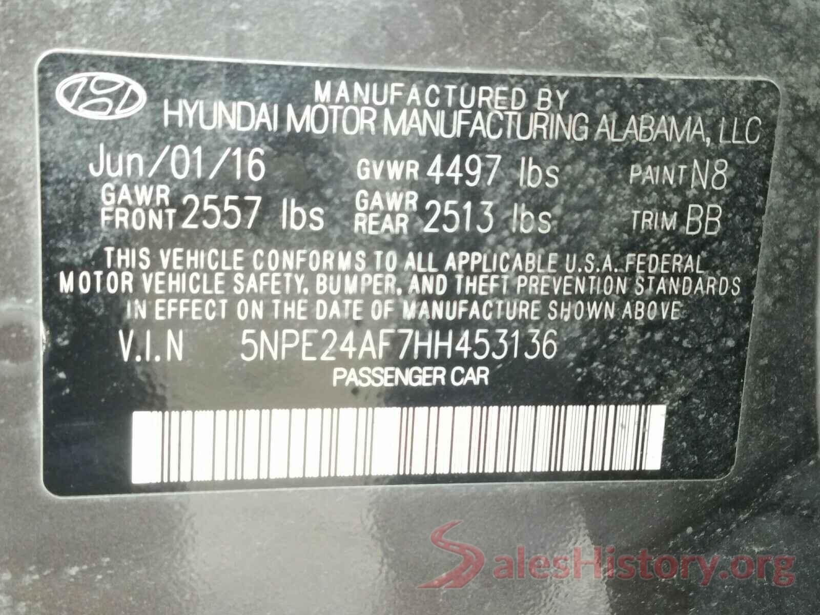 5NPE24AF7HH453136 2017 HYUNDAI SONATA