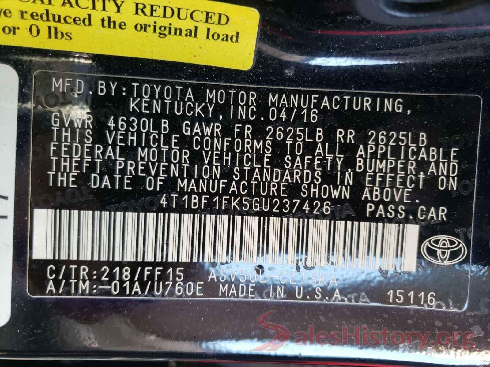 4T1BF1FK5GU237426 2016 TOYOTA CAMRY