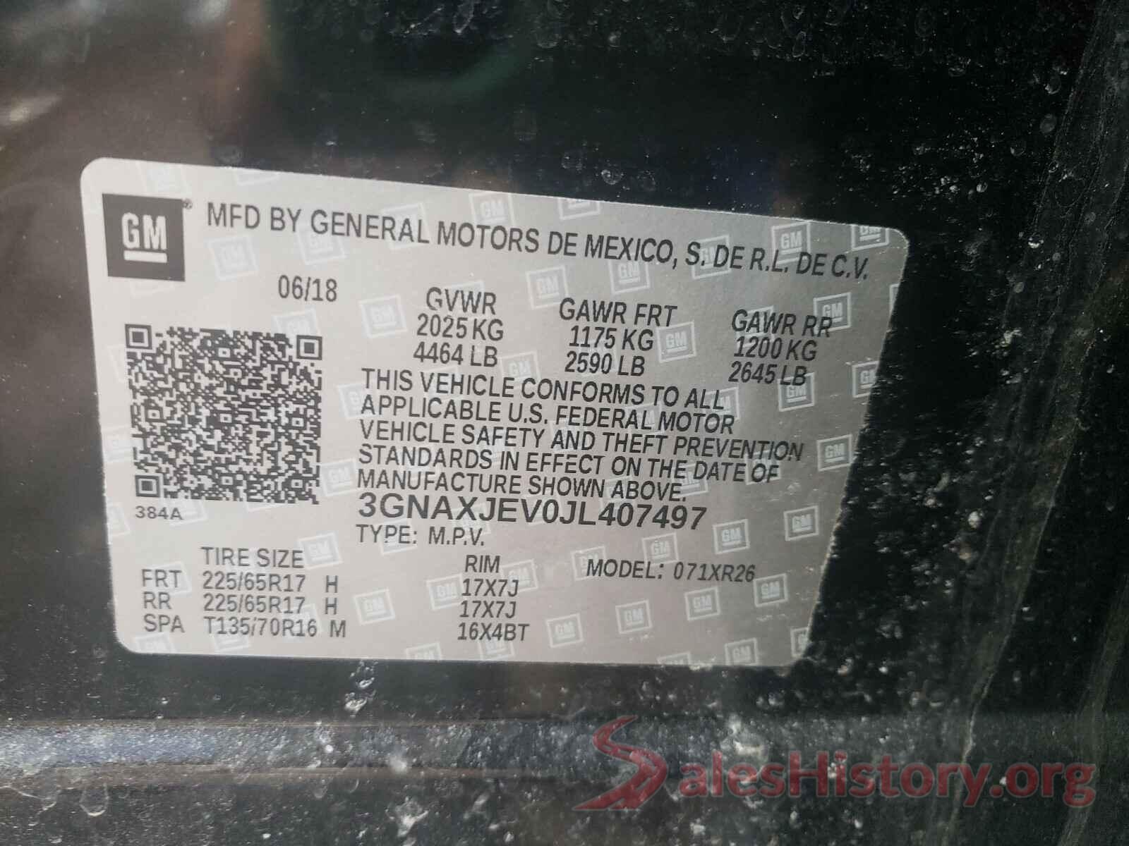 3GNAXJEV0JL407497 2018 CHEVROLET EQUINOX