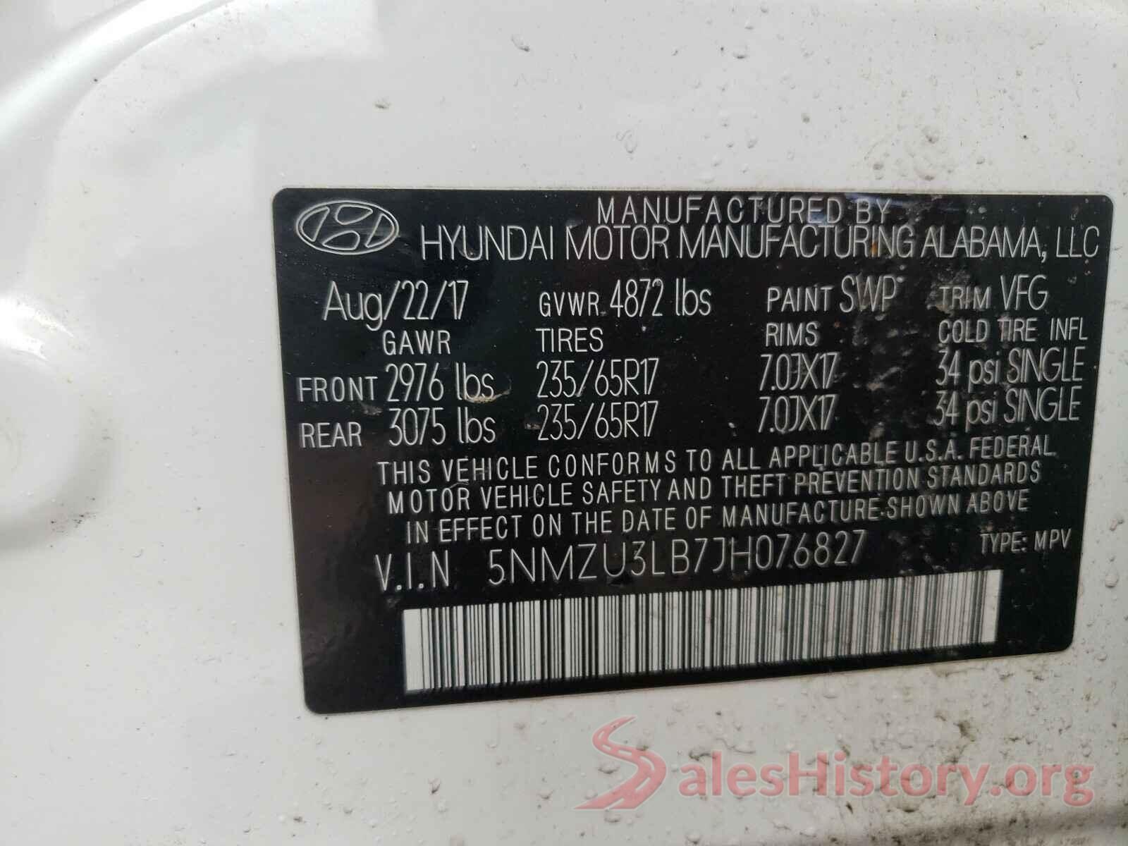 5NMZU3LB7JH076827 2018 HYUNDAI SANTA FE