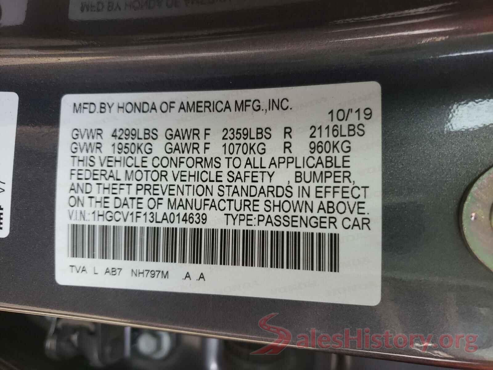 1HGCV1F13LA014639 2020 HONDA ACCORD